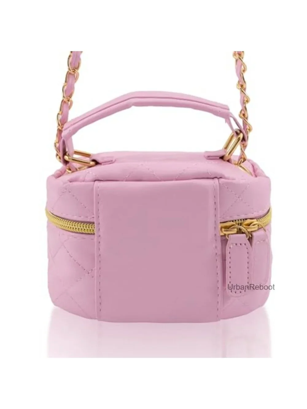 Quilted PU Leather Mini Bowler Crossbody Bag with Gold Chain Strap